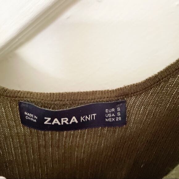 ZARA Knit Ribbed Army Green Blouse Sz S - Picture 3 of 8